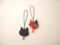 10 無料体験「アンティーク布で作るネコの根付け」作品例